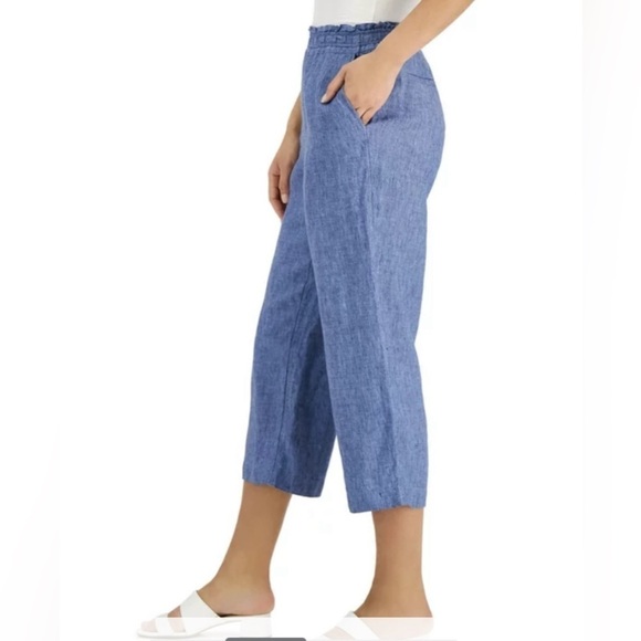 Charter Club Women's Linen Cropped Pull-On Pants Blue Ocean - Picture 2 of 12